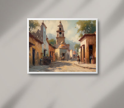 Mexican Village Painting folk art canvas wall art for the home