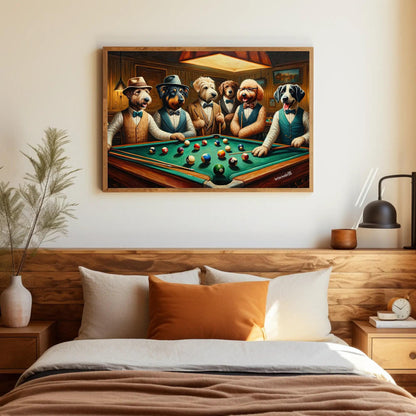 Dogs Playing Pool , Vintage Mancave vintage canvas wall art, ready to hang