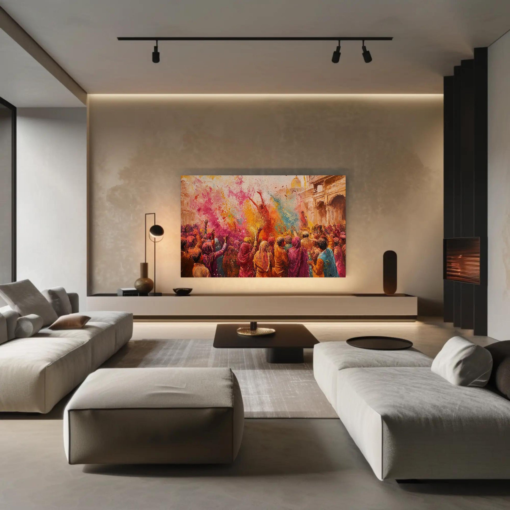 Holi Celebration canvas wall art shown in a living room (view 2)
