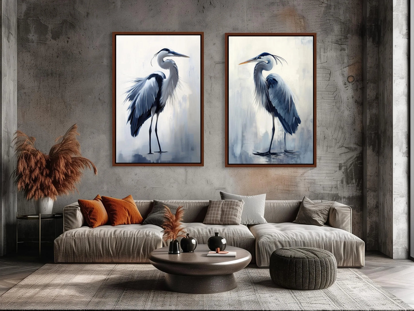 Blue Heron Canvas Print Set – Coastal Nautical Wall Art Wall Art – Canvas Print