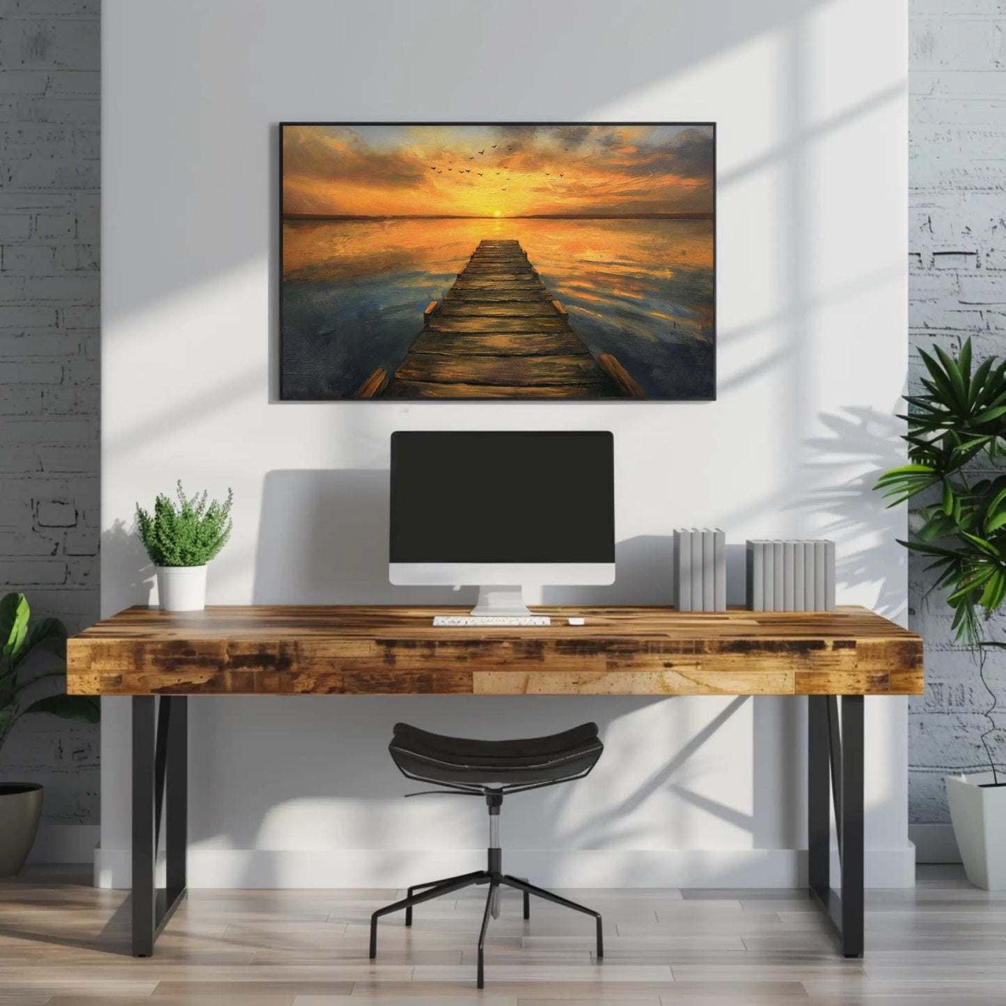 Sunset Dock Canvas - Extra Large Rustic Sunset Scene Lake House Decor Print