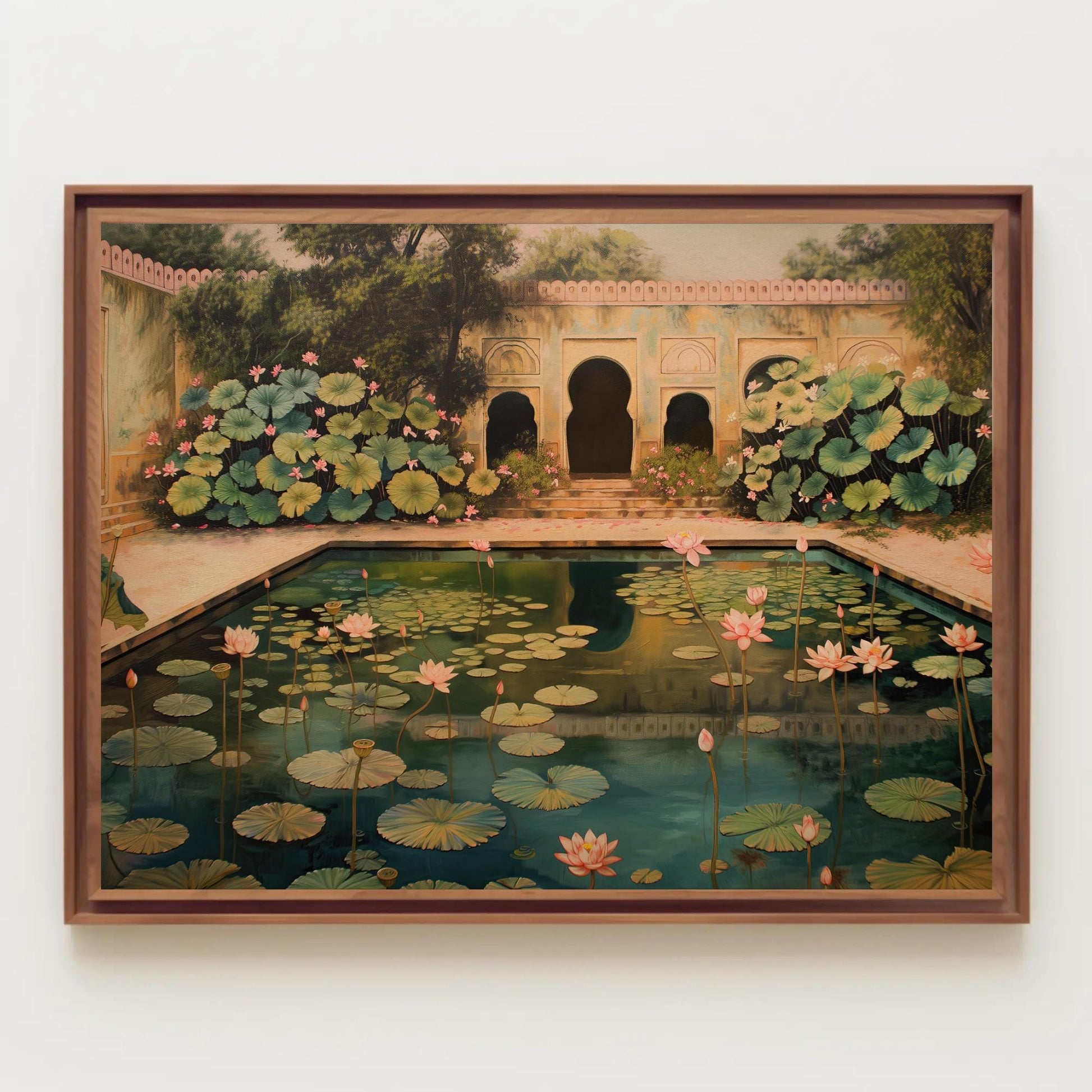 Mughal Lotus Pond , Traditional Indian canvas print, premium giclée wall art