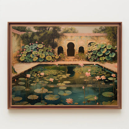 Mughal Lotus Pond , Traditional Indian canvas print, premium giclée wall art