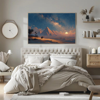 Egypt Pyramids canvas wall art shown in a bedroom (view 2)