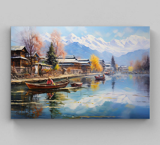 Kashmir Dal Lake Canvas Print, Indian Lake Landscape Wall Art