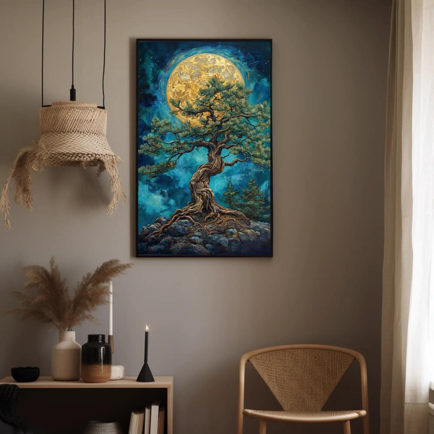 Mystic Pine canvas wall art shown in a styled interior