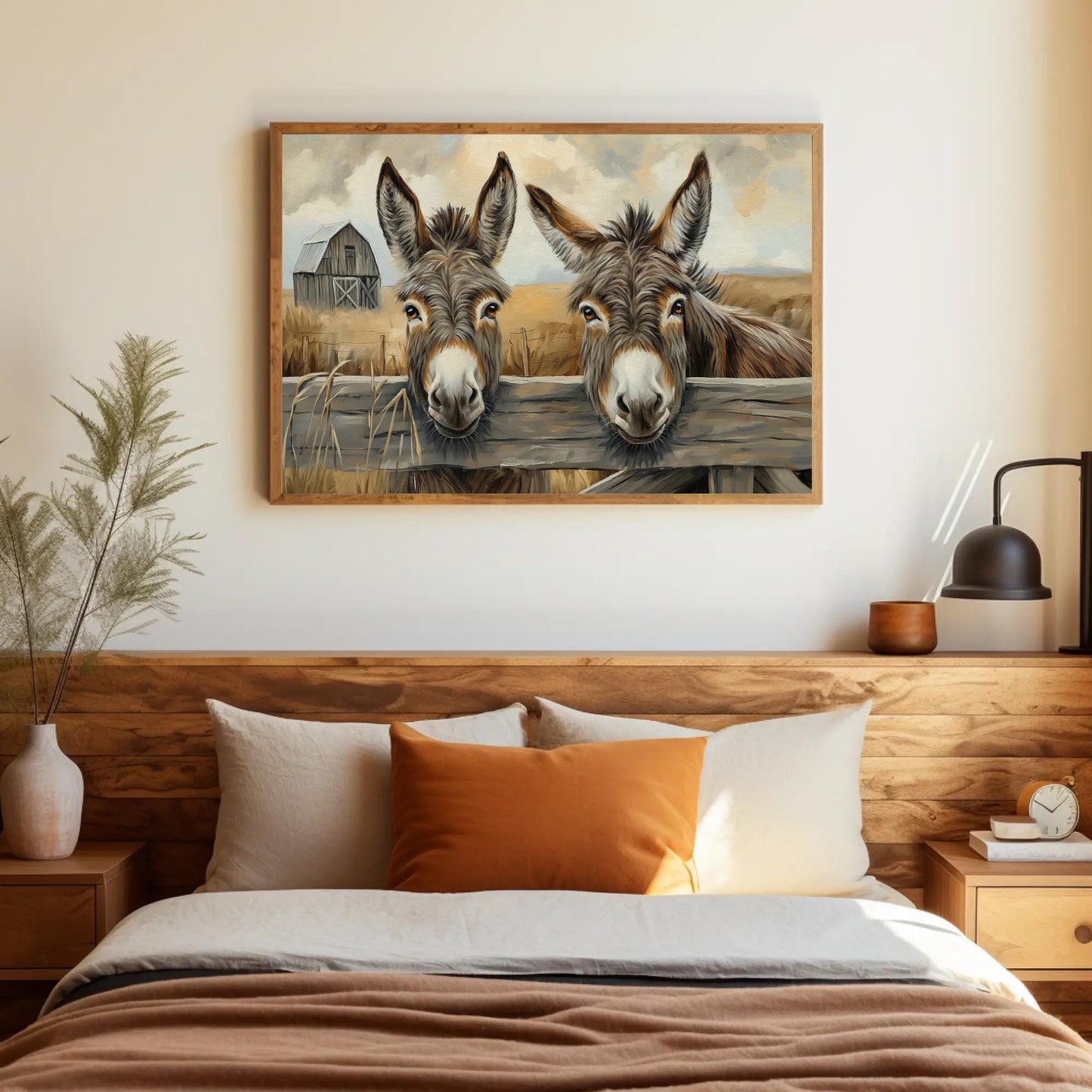 Two Donkeys rustic farmhouse canvas wall art, ready to hang