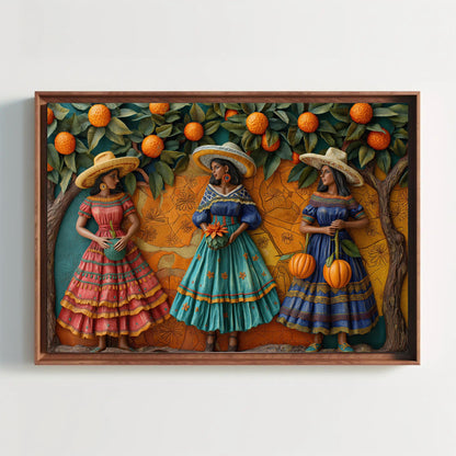 Mexican 3D Illusion , Colorful Cultural folk art canvas wall art, ready to hang