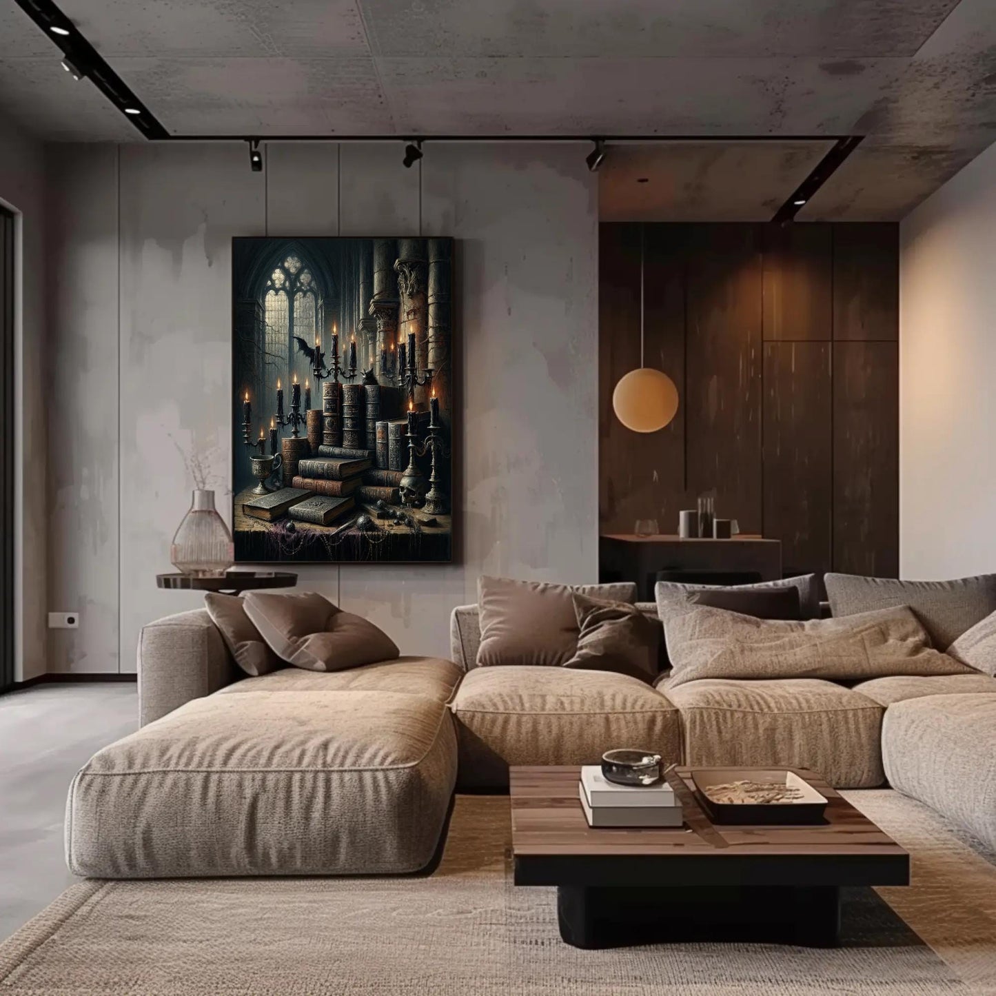 Gothic Library canvas wall art shown in a living room