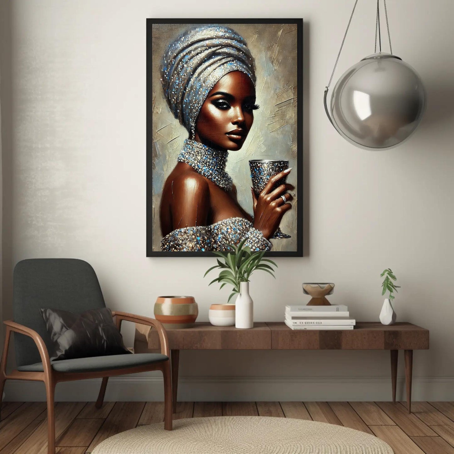 a painting of a woman in a turban holding a cup