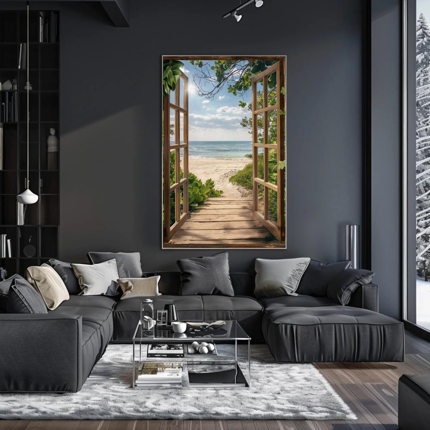 3D Faux Window Beach , Coastal Pathway canvas wall art, ready to hang