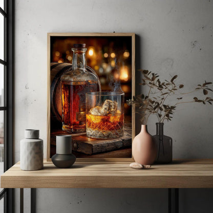 Whiskey Barrel Canvas Print – Rustic Bourbon Wall Art for Home Bar Decor
