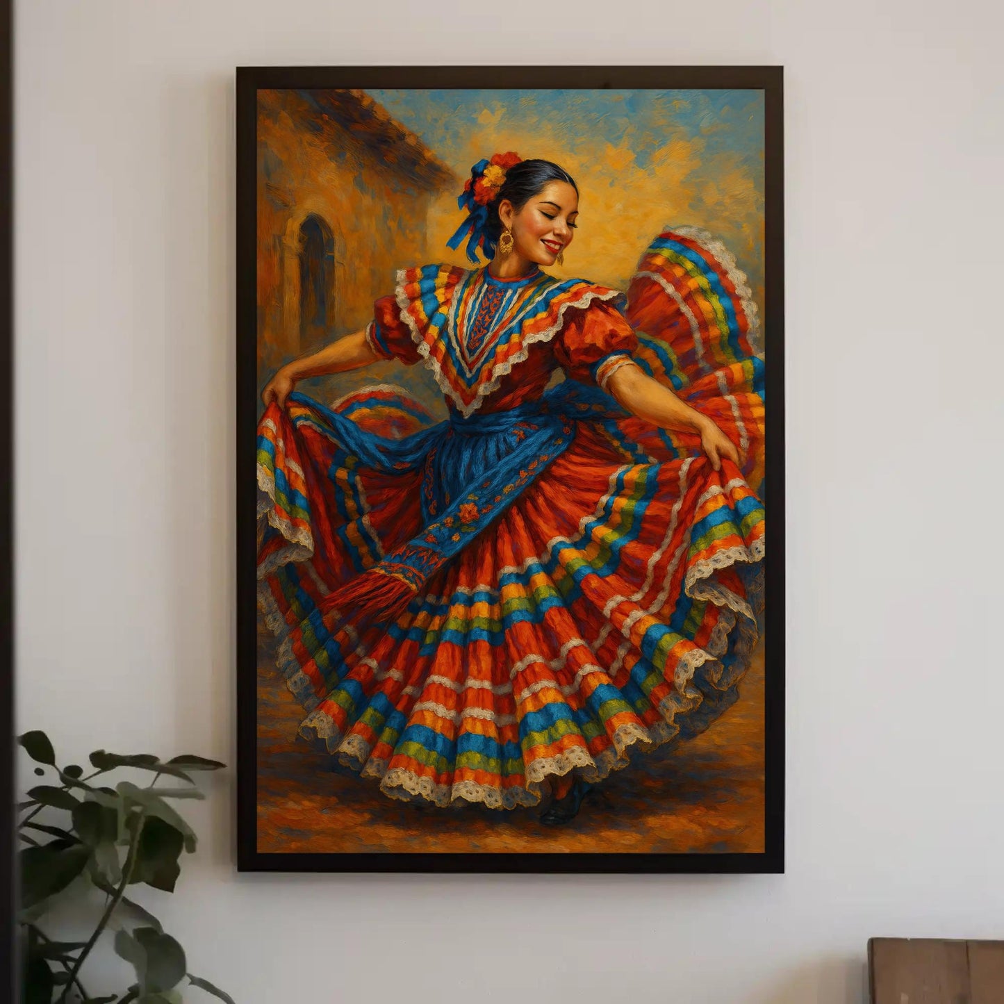 Mexican Folkloric Dancer, Colorful Canvas Print, Vibrant Latin America Art
