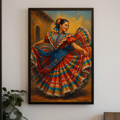 Mexican Folkloric Dancer, Colorful Canvas Print, Vibrant Latin America Art