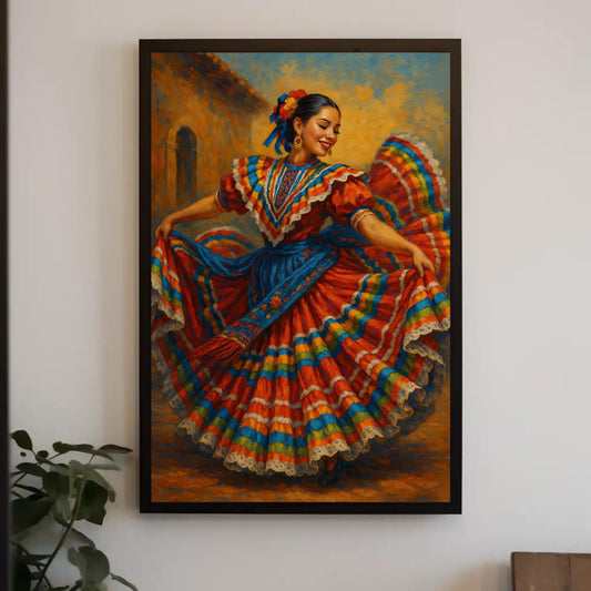 a painting of a woman in a colorful dress