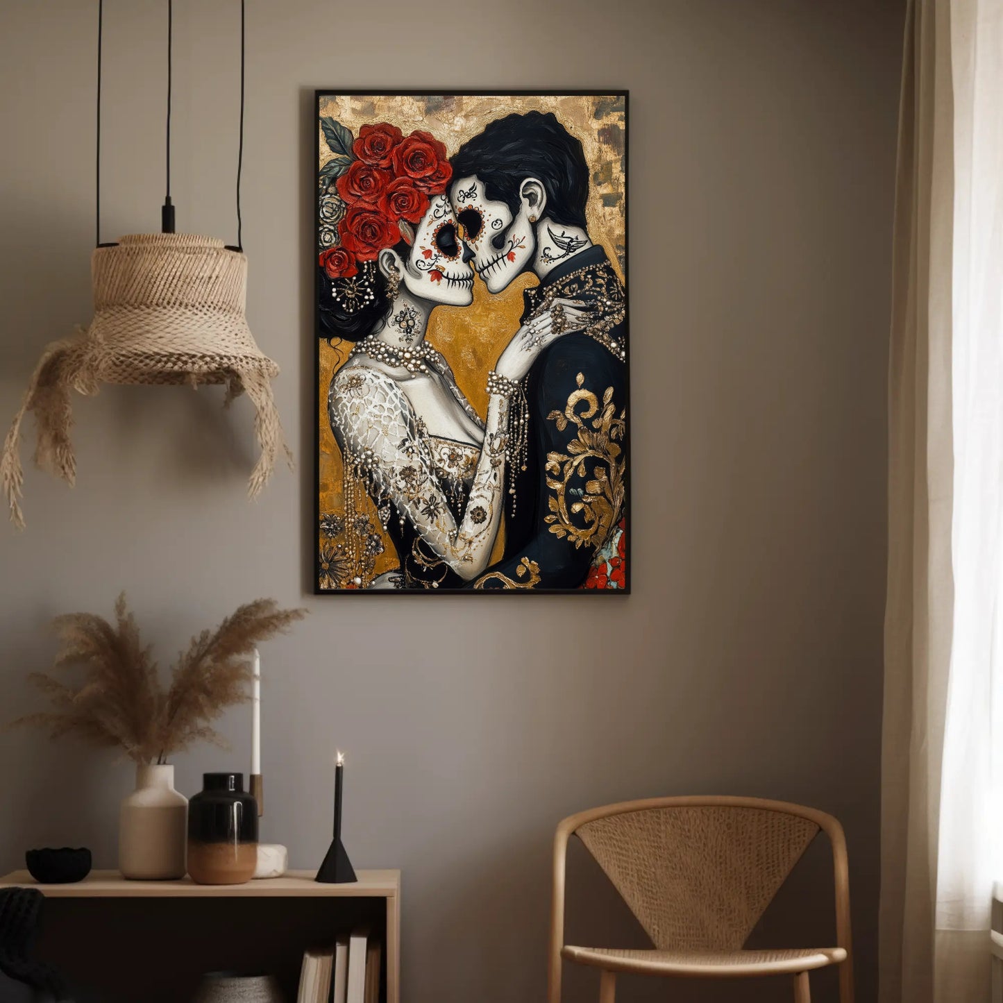 Day of the Dead canvas wall art shown in a styled interior (view 2)