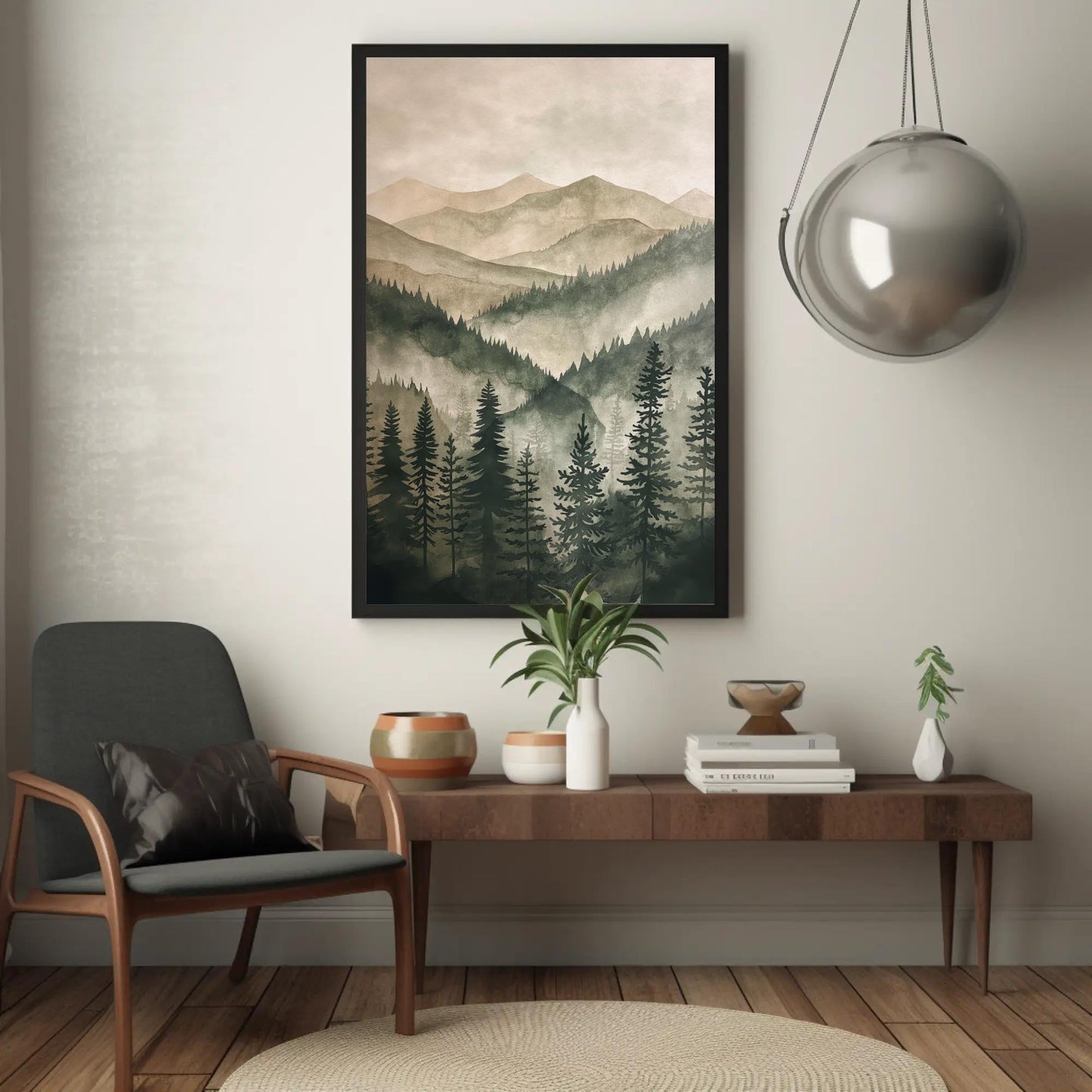 Green Mountain Pine Tree canvas wall art in green tones