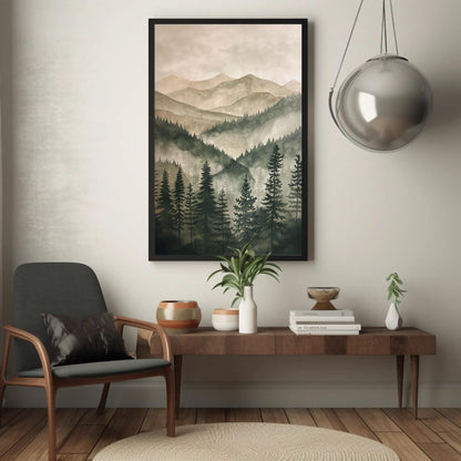 Green Mountain Pine Tree canvas wall art in green tones
