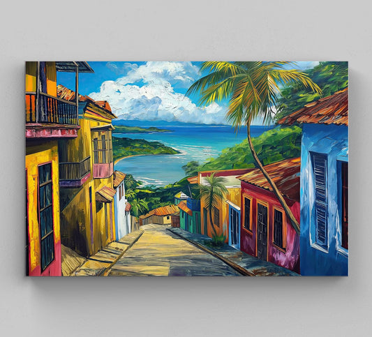 Old San Juan Canvas Print, Puerto Rico Wooden Frame Wall Art