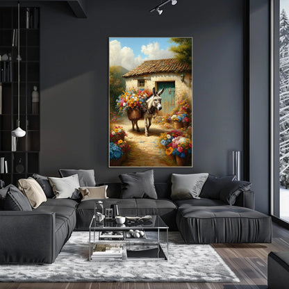 Mexican Donkey canvas wall art shown in a living room