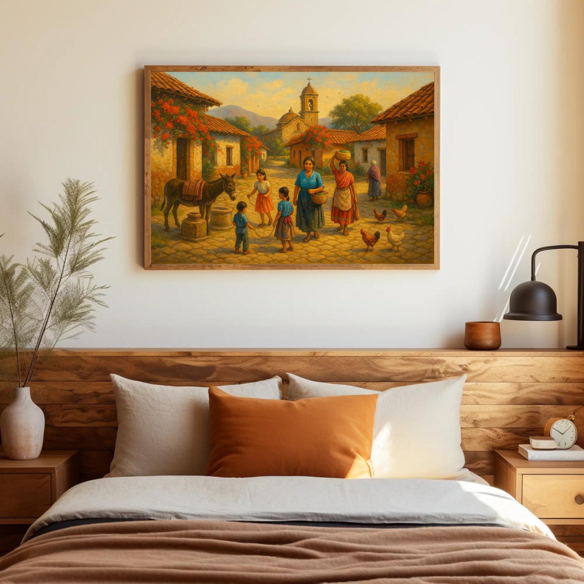 Mexican Village Art farmhouse canvas wall art, ready to hang