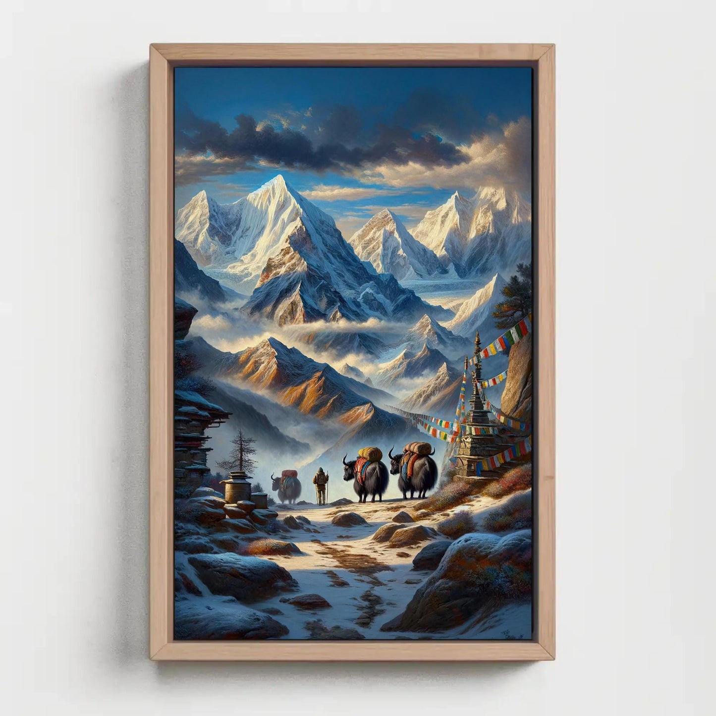 Himalayan Yak , Nepal Mountain Landscape canvas wall art, ready to hang