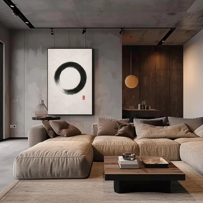 Ensō Circle canvas wall art shown in a living room (view 4)