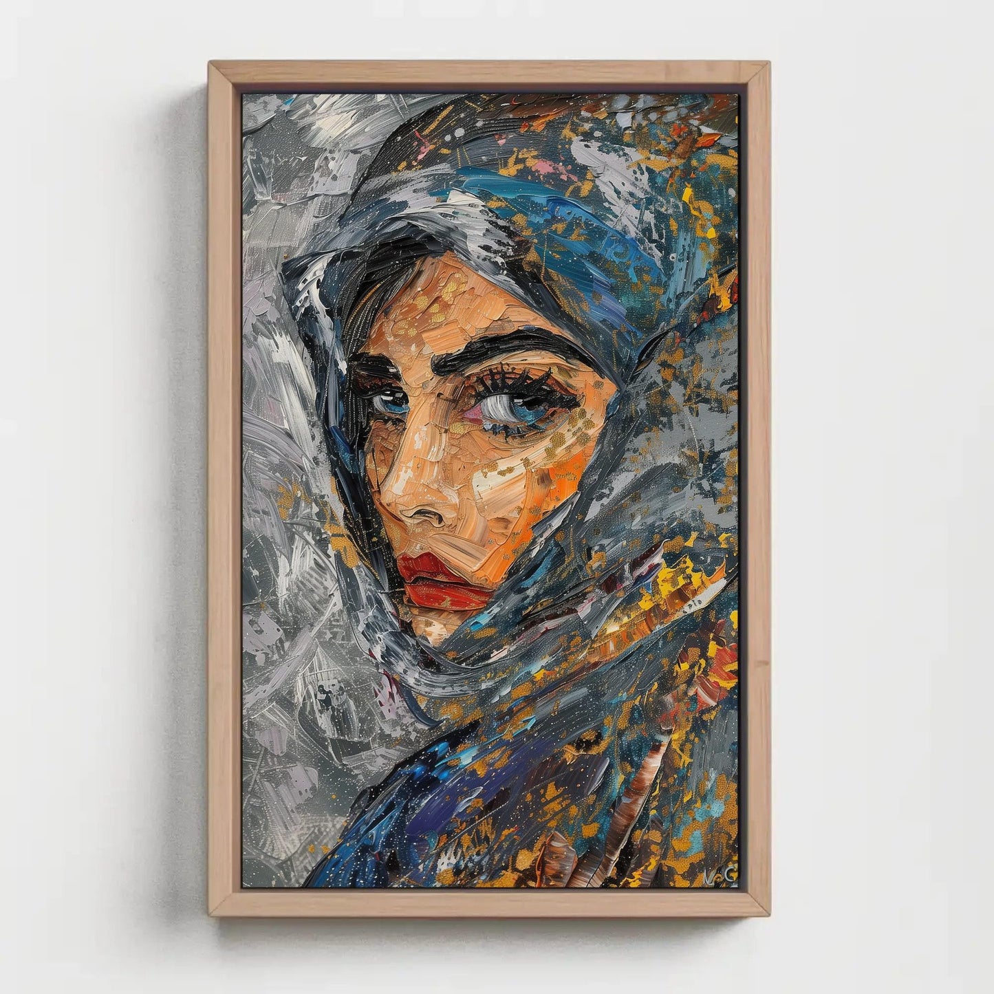 Muslim Woman canvas wall art shown in a styled room