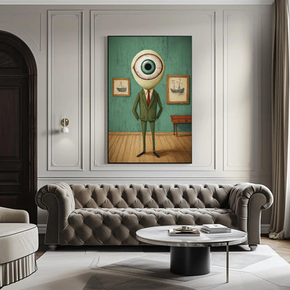 Surreal Eye Head canvas wall art shown in a living room