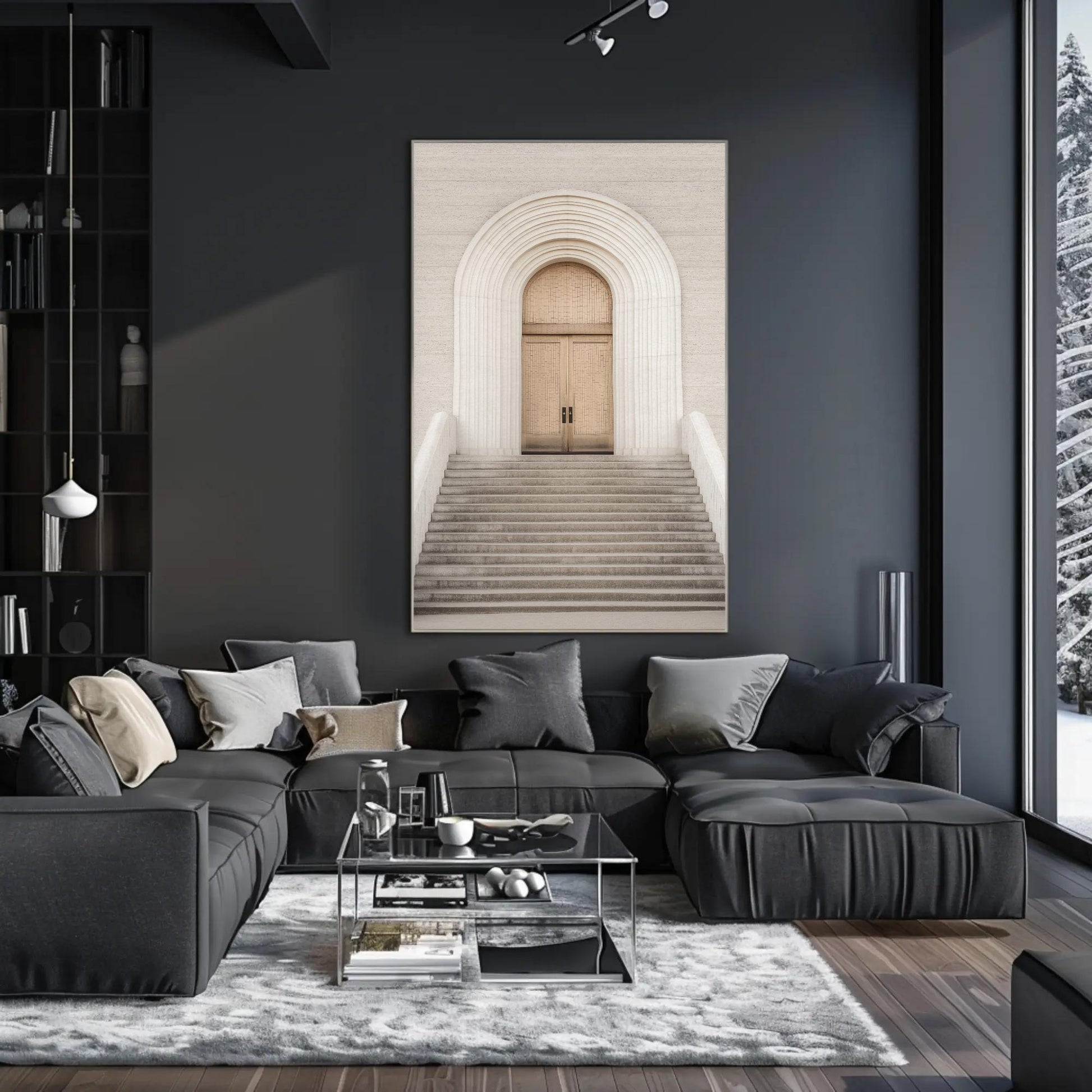 Minimalist Door canvas wall art shown in a living room