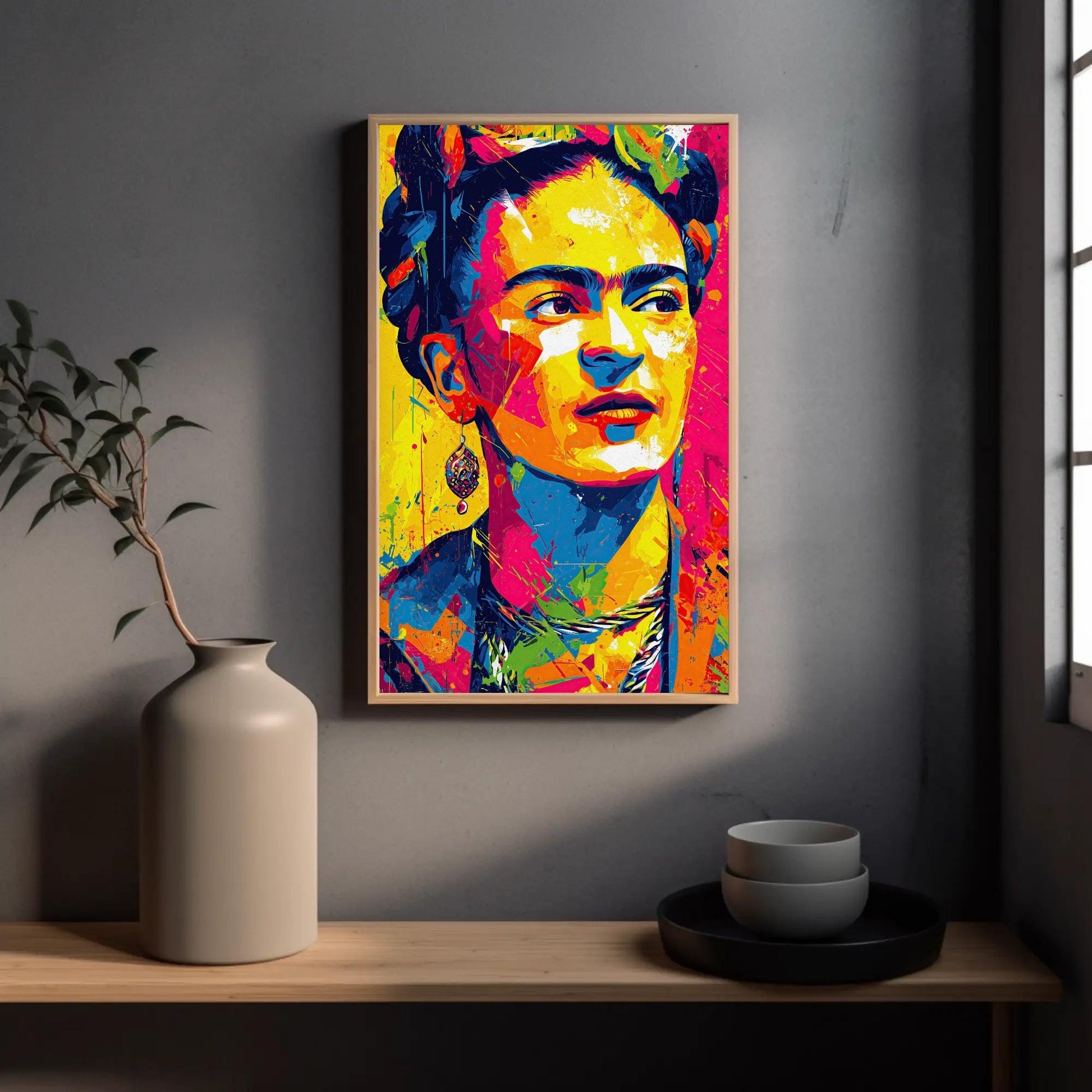Frida Kahlo canvas wall art shown in a styled room (view 2)