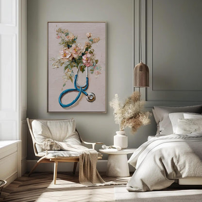 Doctor canvas wall art shown in a bedroom