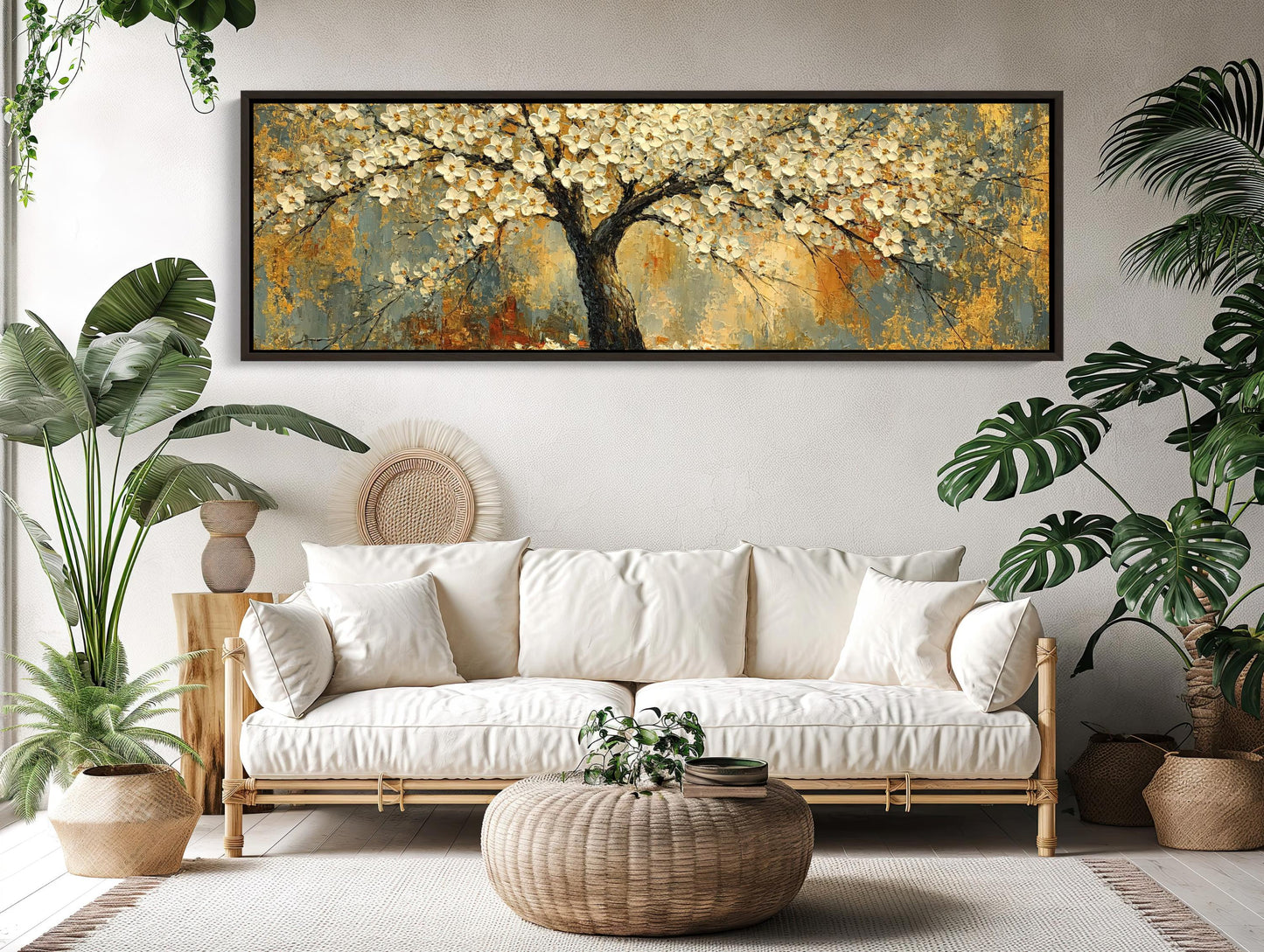 White Blossom Tree canvas wall art shown in a living room (view 2)