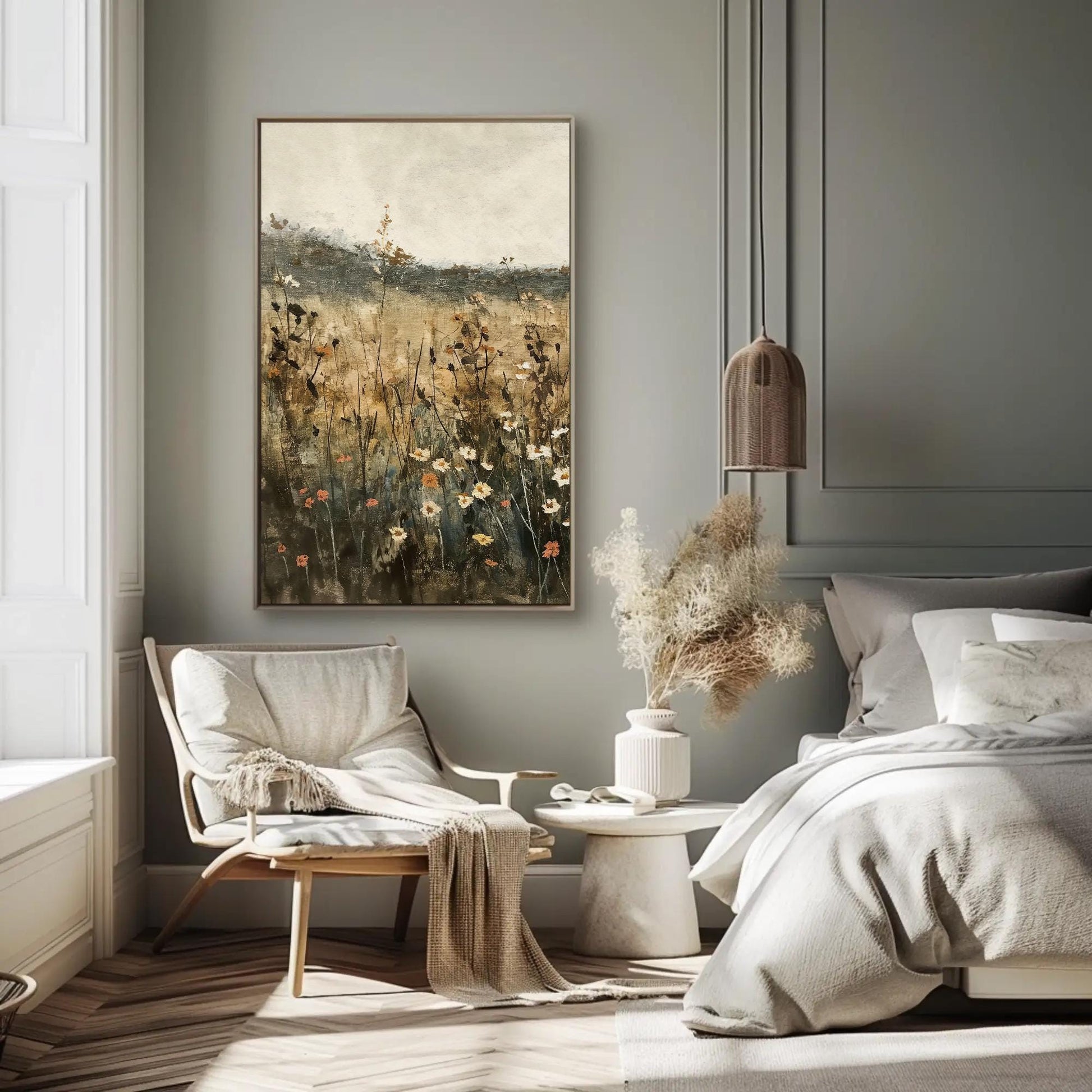 Wildflower , Rustic Farmhouse Floral canvas wall art, statement décor