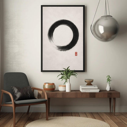 Ensō Circle canvas wall art shown in a living room