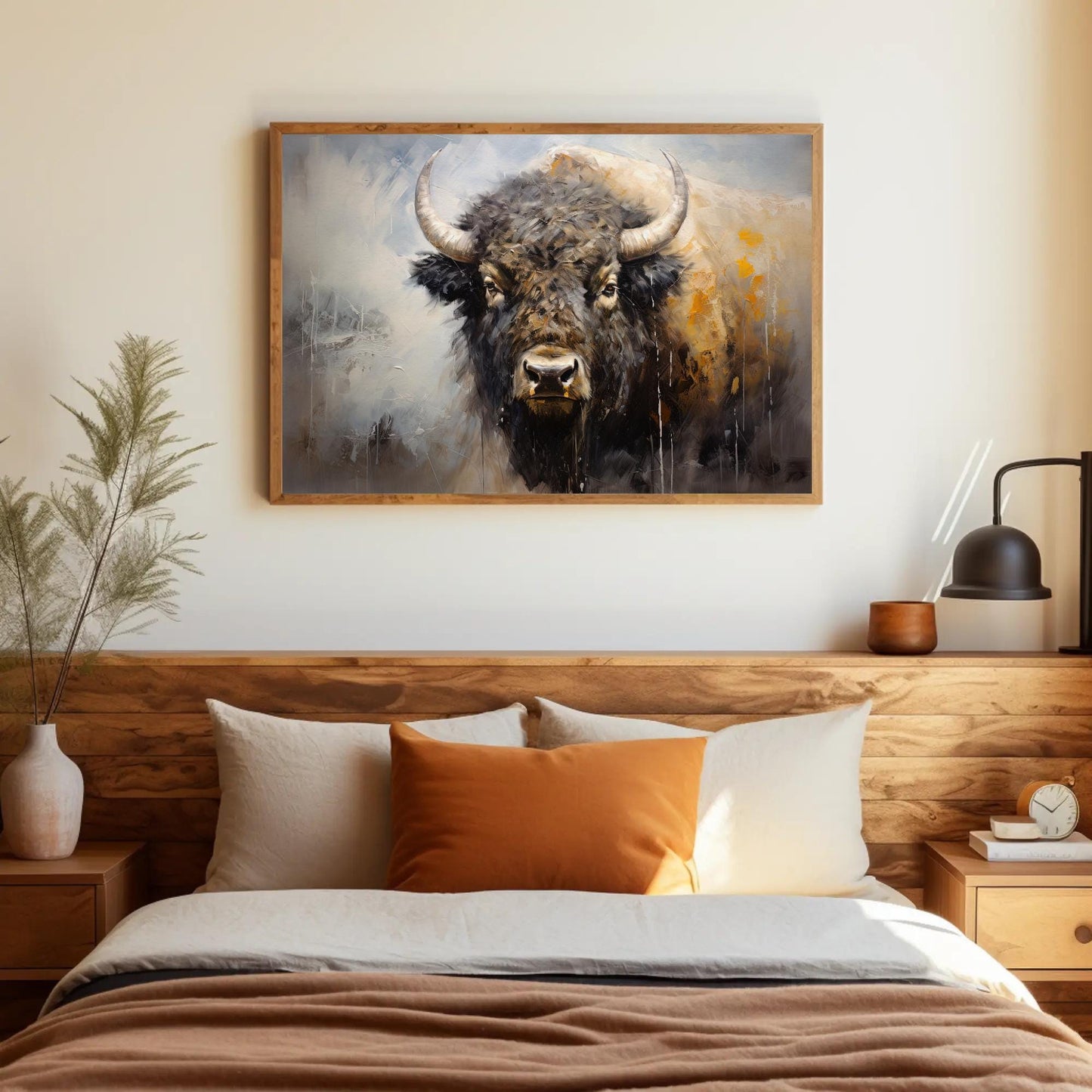 Bison , Minimalist Buffalo Farmhouse canvas wall art, gallery-wrapped or framed