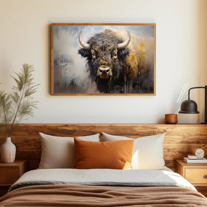 Bison , Minimalist Buffalo Farmhouse canvas wall art, gallery-wrapped or framed