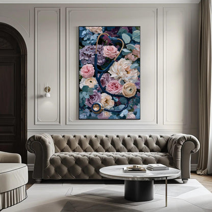 Stethoscope canvas wall art shown in a living room (view 2)
