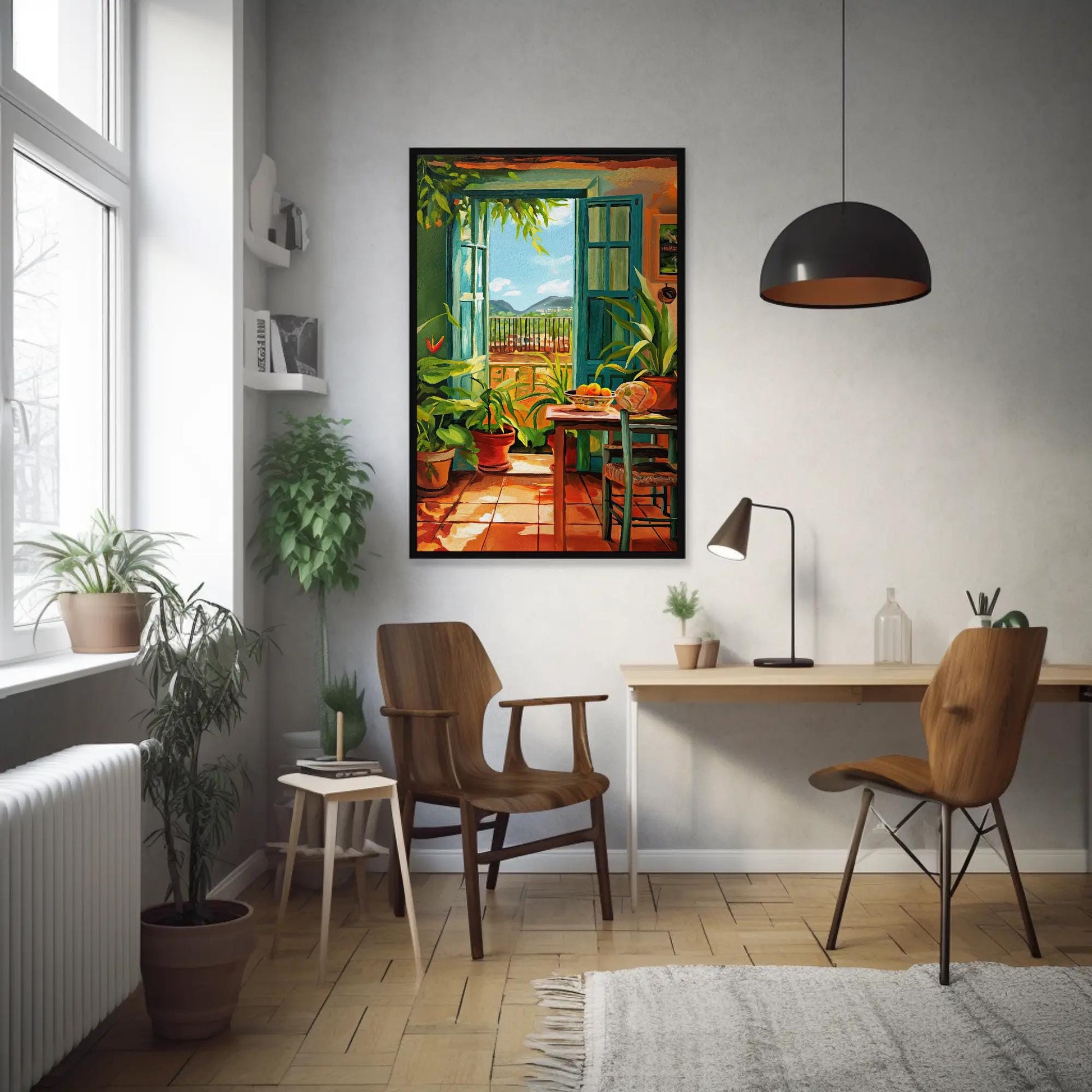 Puerto Rican Kitchen , Caribbean Cocina canvas wall art shown above a desk