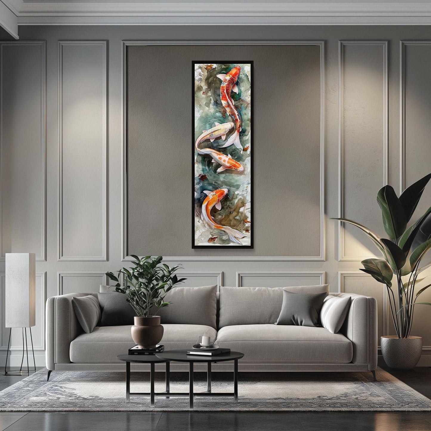 Koi Fish Pond modern canvas wall art, ready to hang