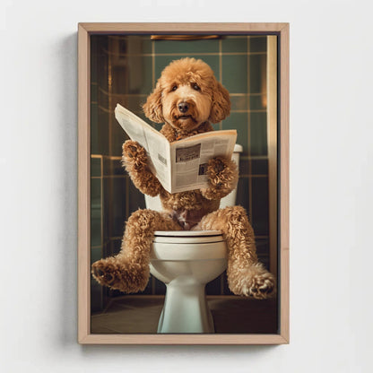 Golden Doodle Canvas Print, Funny Bathroom Wall Art, Toilet Humor Gift