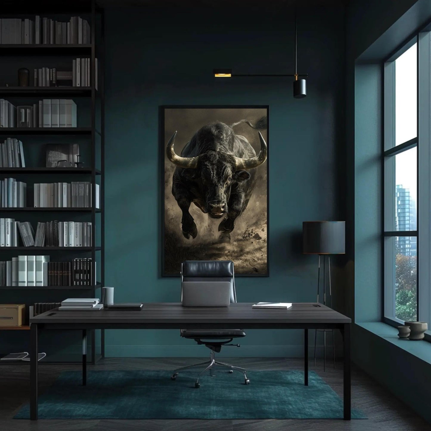Black Bull Canvas Art – Framed Running Bull Painting | Animal Wall Decor - Antarmada