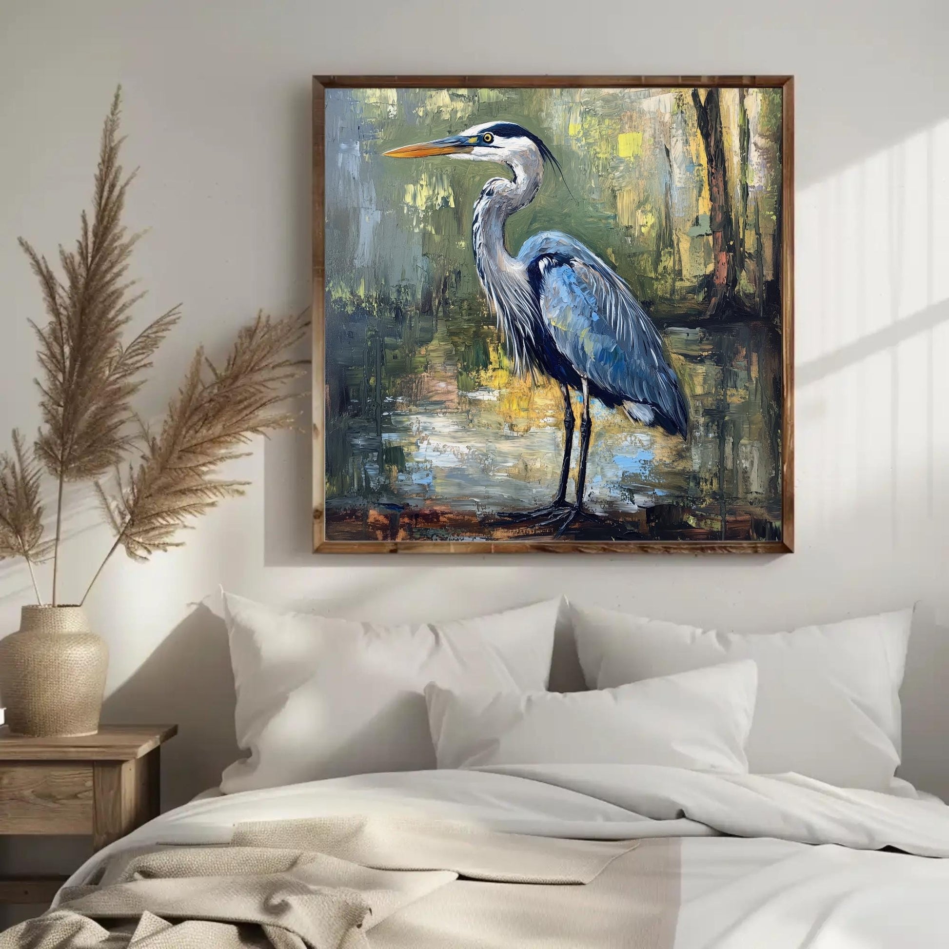 Blue Heron Canvas Print – Framed Wildlife Wall Art on Museum Grade Canvas - Antarmada