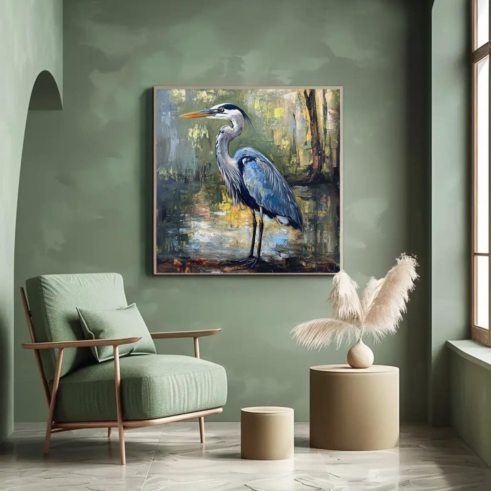 Blue Heron Canvas Print – Framed Wildlife Wall Art on Museum Grade Canvas - Antarmada