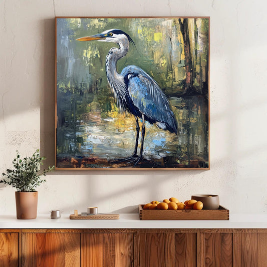 Blue Heron Canvas Print – Framed Wildlife Wall Art on Museum Grade Canvas - Antarmada