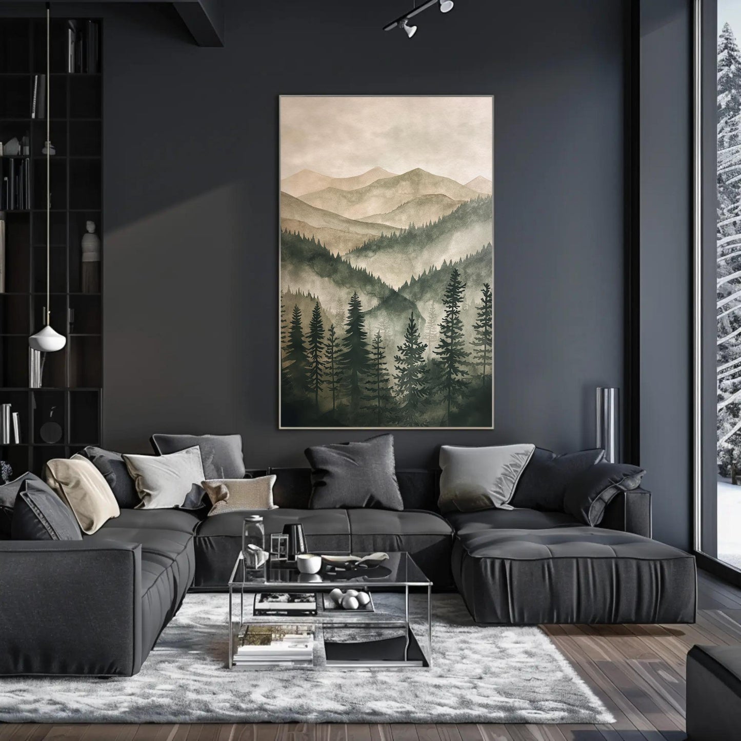 Green Mountain Pine Tree watercolor canvas wall art, ready to hang (view 2)