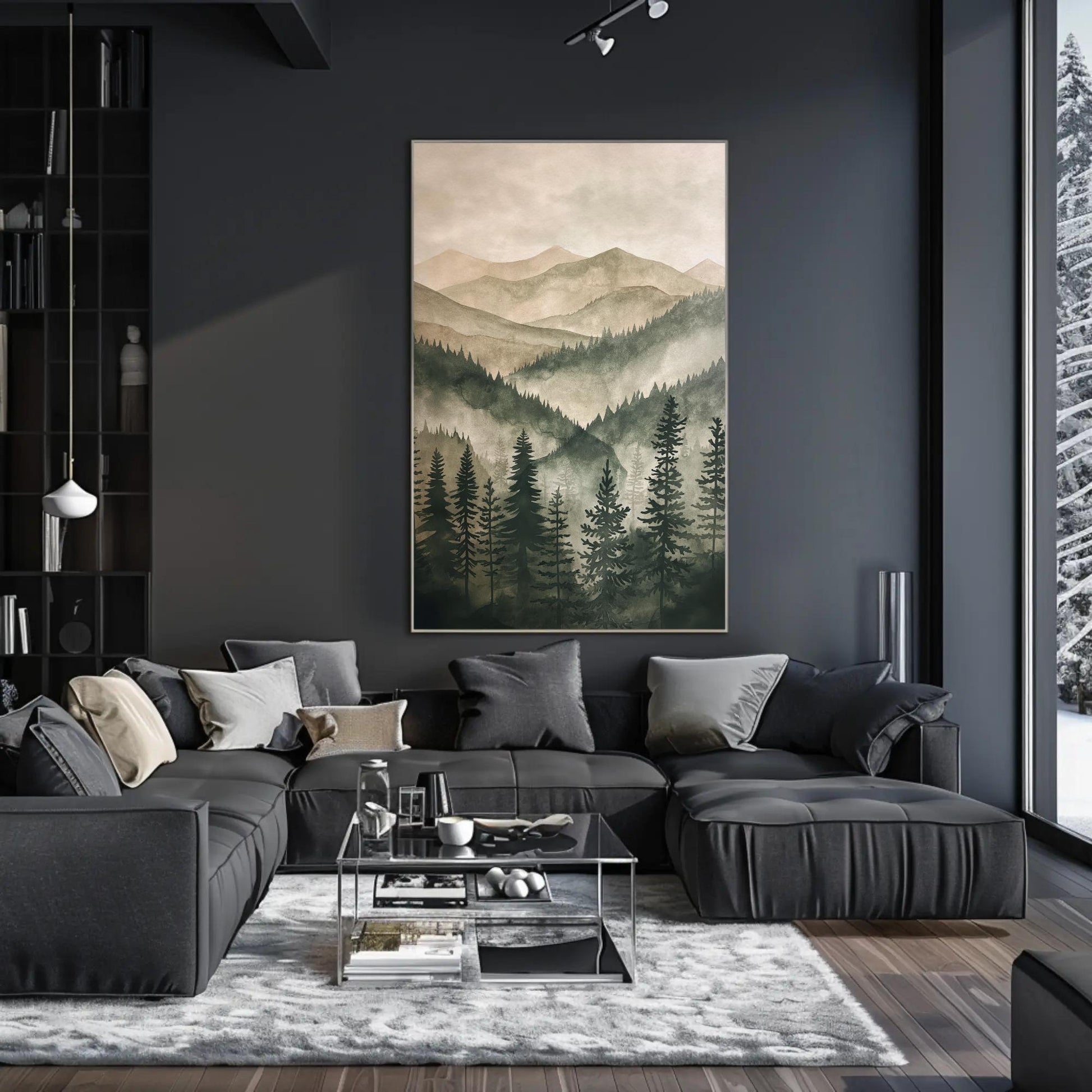 Green Mountain Pine Tree watercolor canvas wall art, ready to hang (view 2)