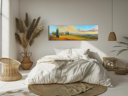 Tuscany , Italian Countryside Vineyard canvas wall art shown in a bedroom (view 2)