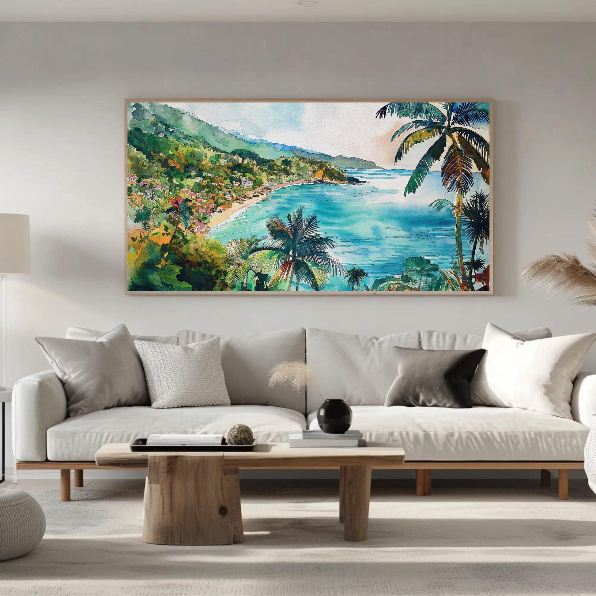 Watercolor canvas wall art shown in a living room (view 2)