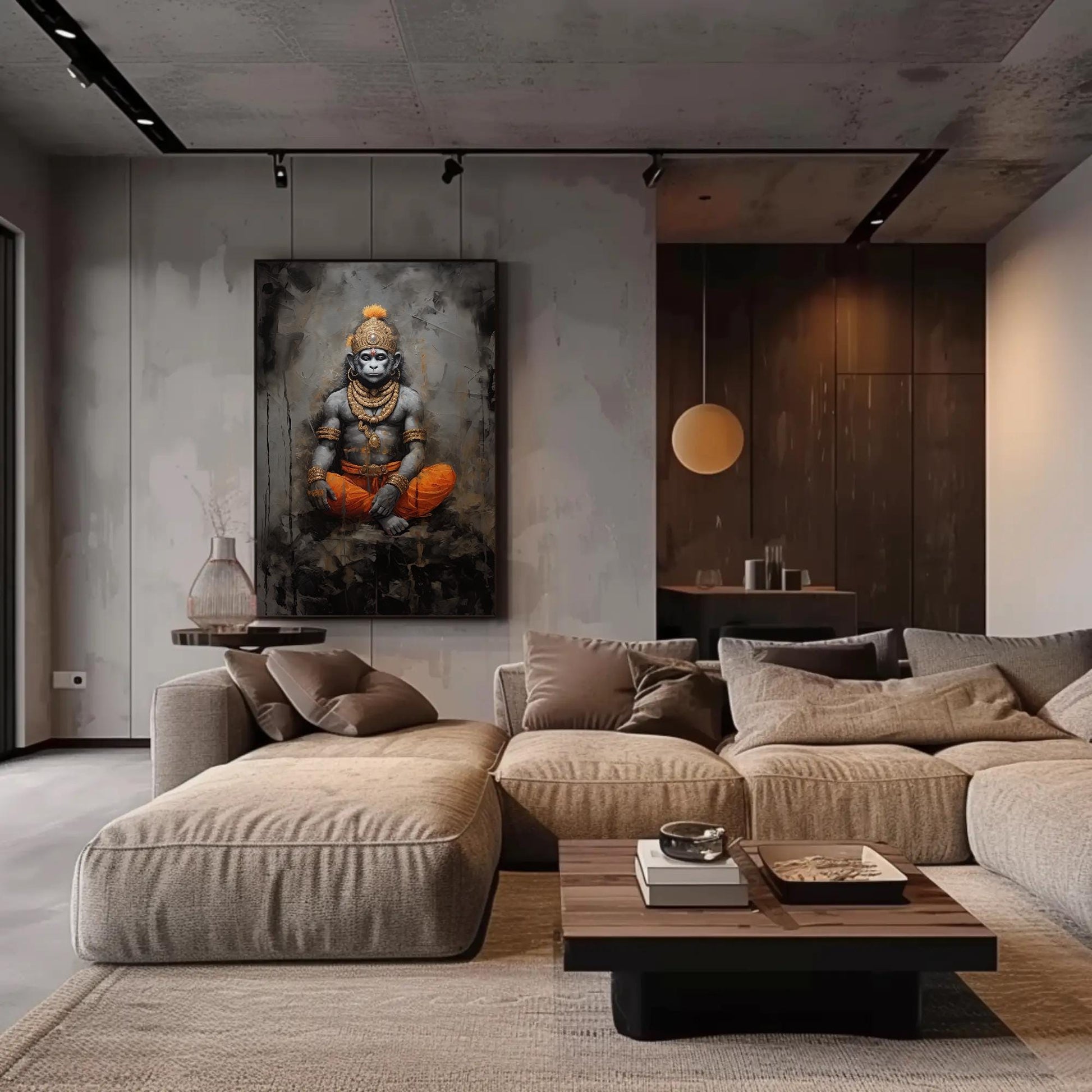 Lord Hanuman canvas wall art shown in a living room (view 2)